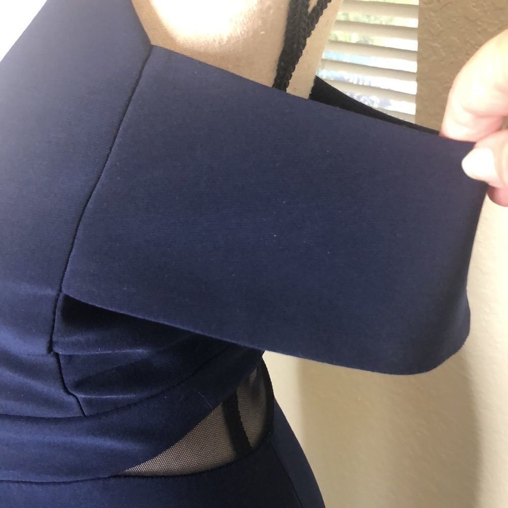 Xscape Navy Blue Off Shoulder Maxi Dress Sz 2 Black Tie, Wedding, Gala - Picture 7 of 16